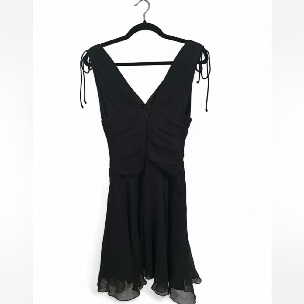 Express Vintage Y2K Black Silk Mini Dress Sleeveless A Line V Neck Lettuce Hem - Picture 6 of 7